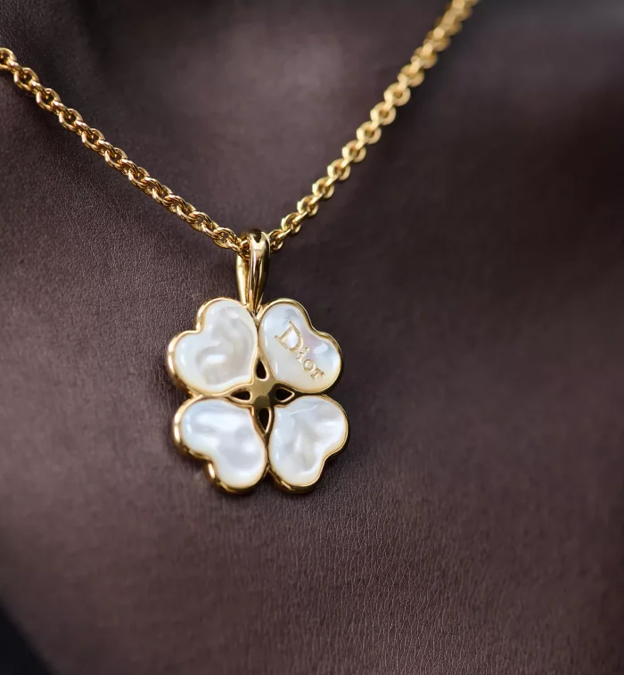 DIOR Dior Sparkling Clover Necklace Gold-Finish Metal and Mother-of-Pearl #385656