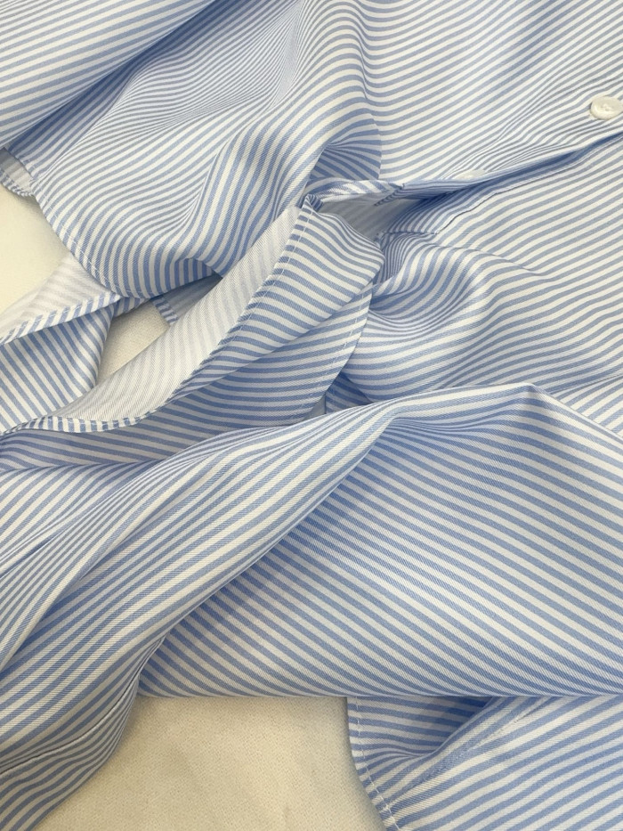 DIOR Dioriviera Tied Cropped Blouse Blue and White D-Stripes Silk Twill #385384