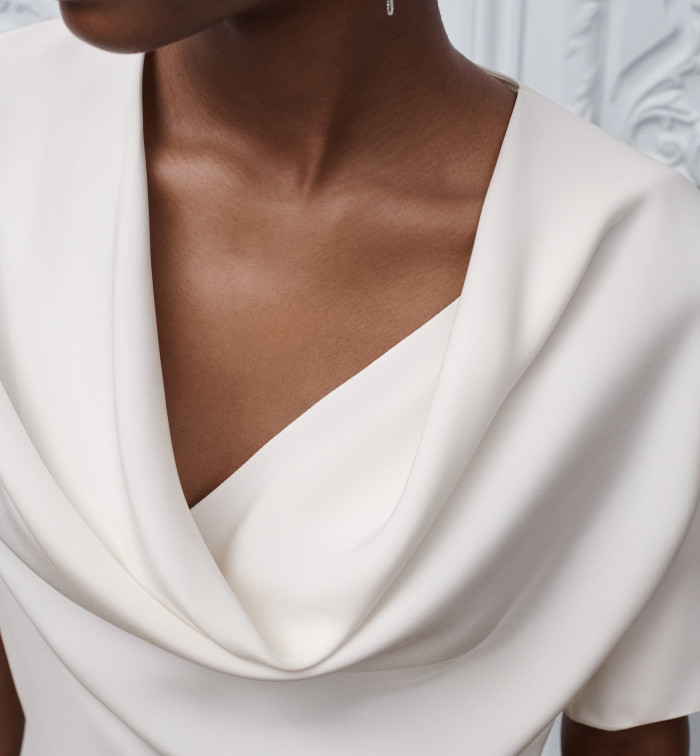 DIOR Short-Sleeved Draped Blouse Ecru Silk #385693