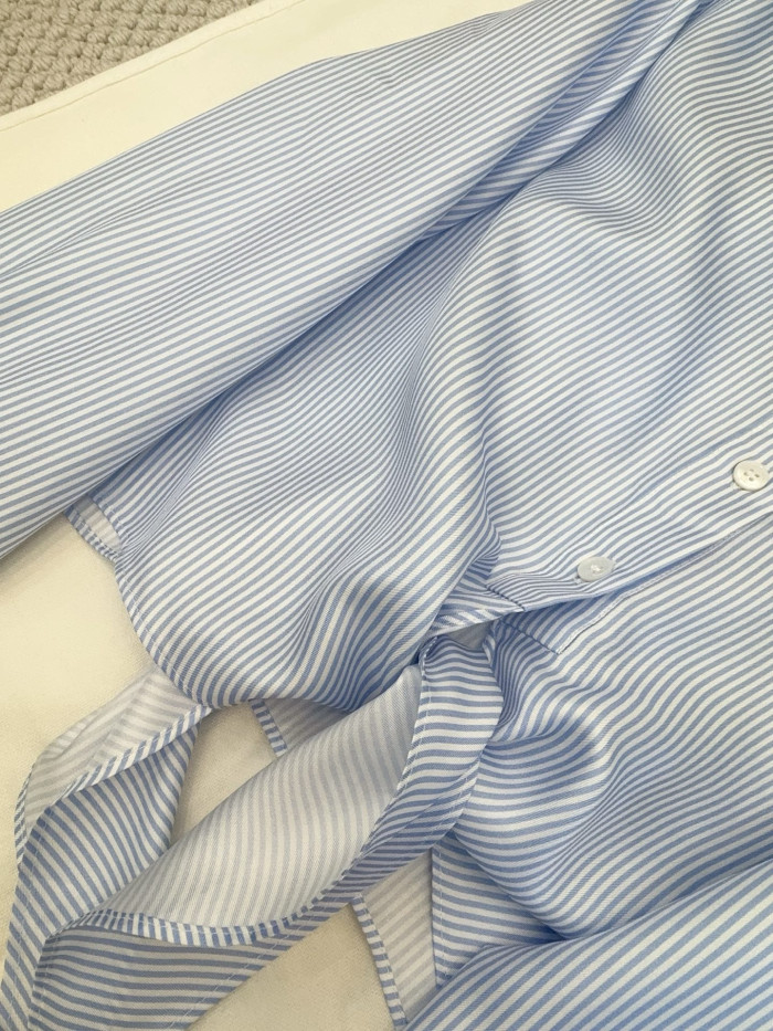 DIOR Dioriviera Tied Cropped Blouse Blue and White D-Stripes Silk Twill #385384