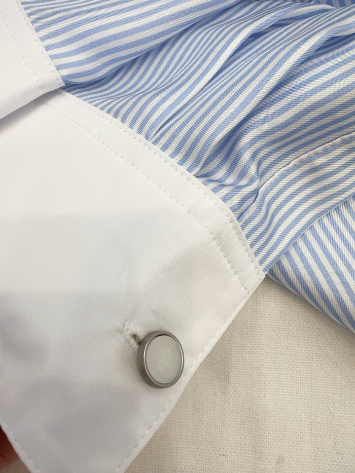 DIOR Dioriviera Tied Cropped Blouse Blue and White D-Stripes Silk Twill #385384