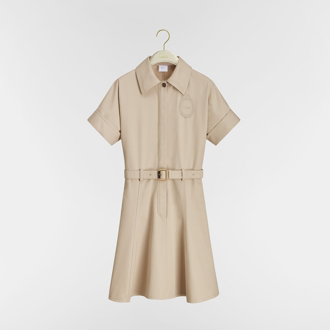 DIOR Dior Médaillon Belted Shirtdress Beige Cotton and Silk Gabardine #385692