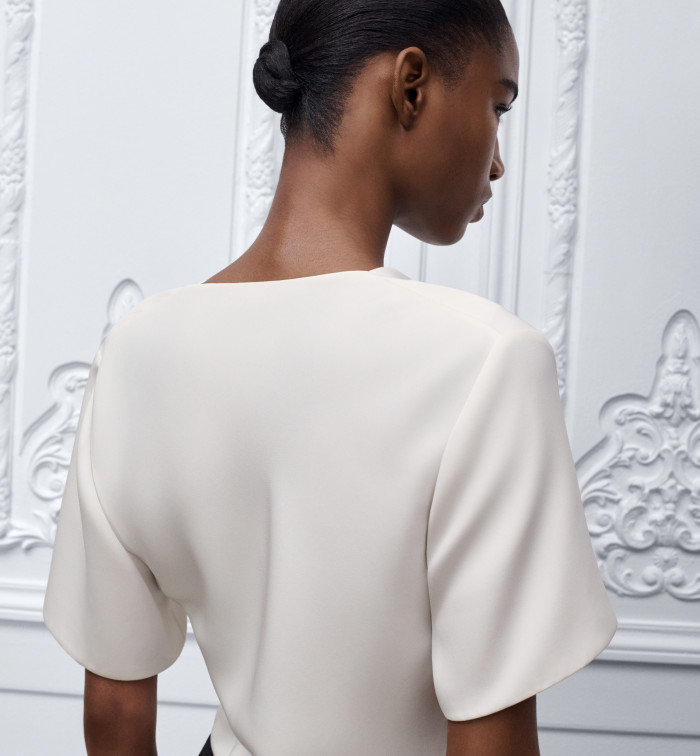 DIOR Short-Sleeved Draped Blouse Ecru Silk #385693