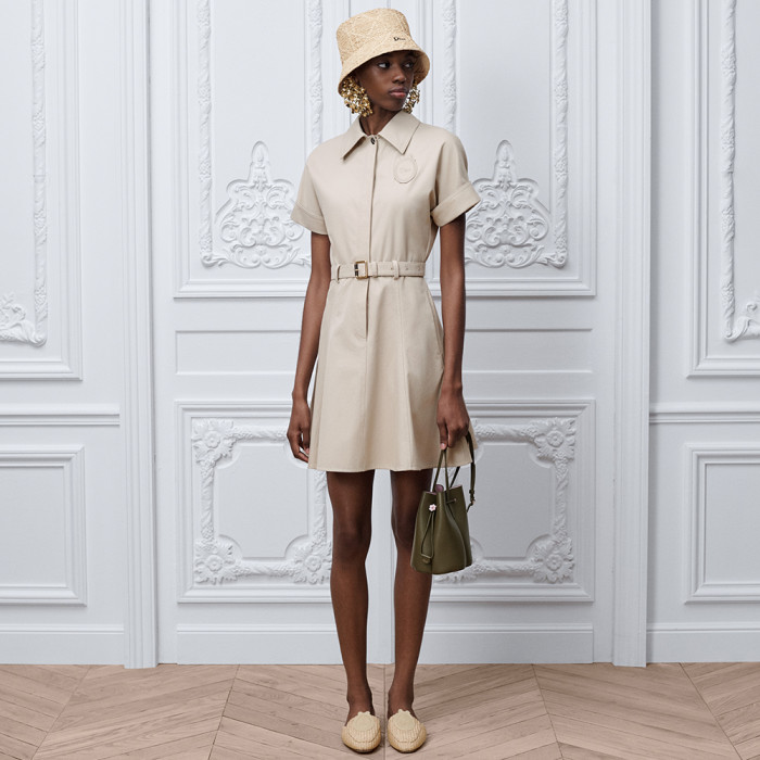 DIOR Dior Médaillon Belted Shirtdress Beige Cotton and Silk Gabardine #385692