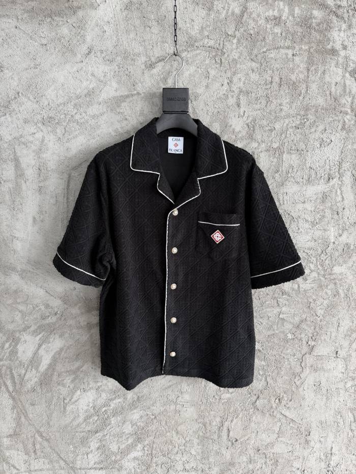 Casablanca Black Towelling Monogram Short Sleeve Shirt Shorts #385764