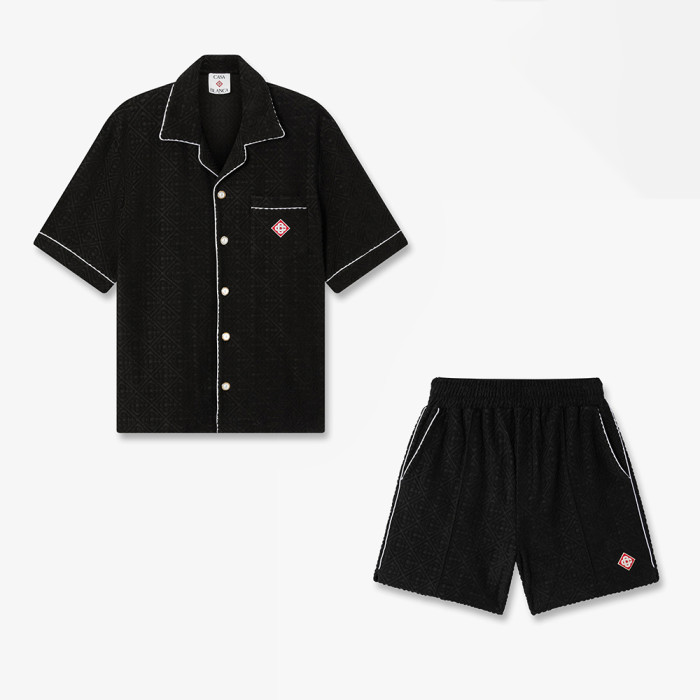 Casablanca Black Towelling Monogram Short Sleeve Shirt Shorts #385764