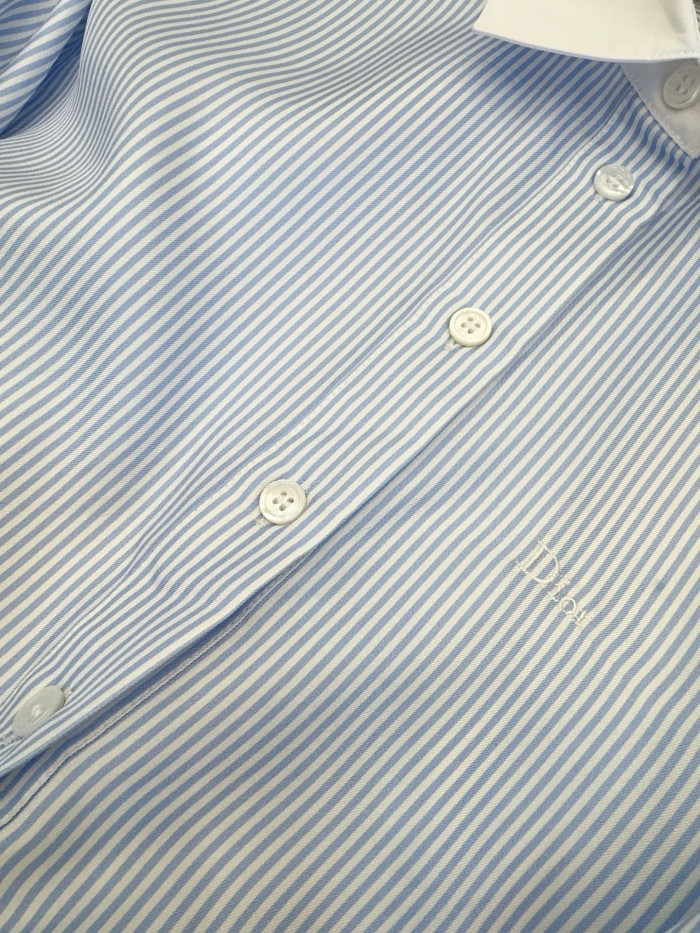 DIOR Dioriviera Tied Cropped Blouse Blue and White D-Stripes Silk Twill #385384