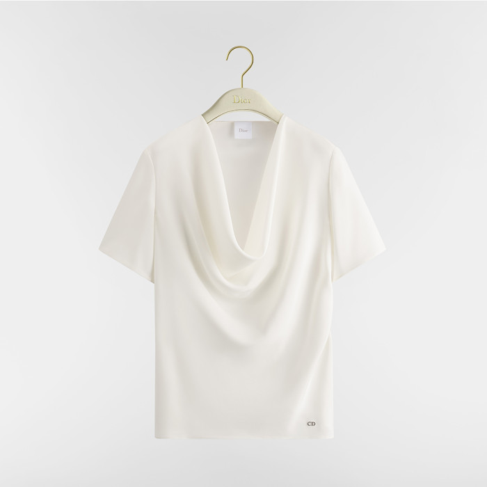 DIOR Short-Sleeved Draped Blouse Ecru Silk #385693