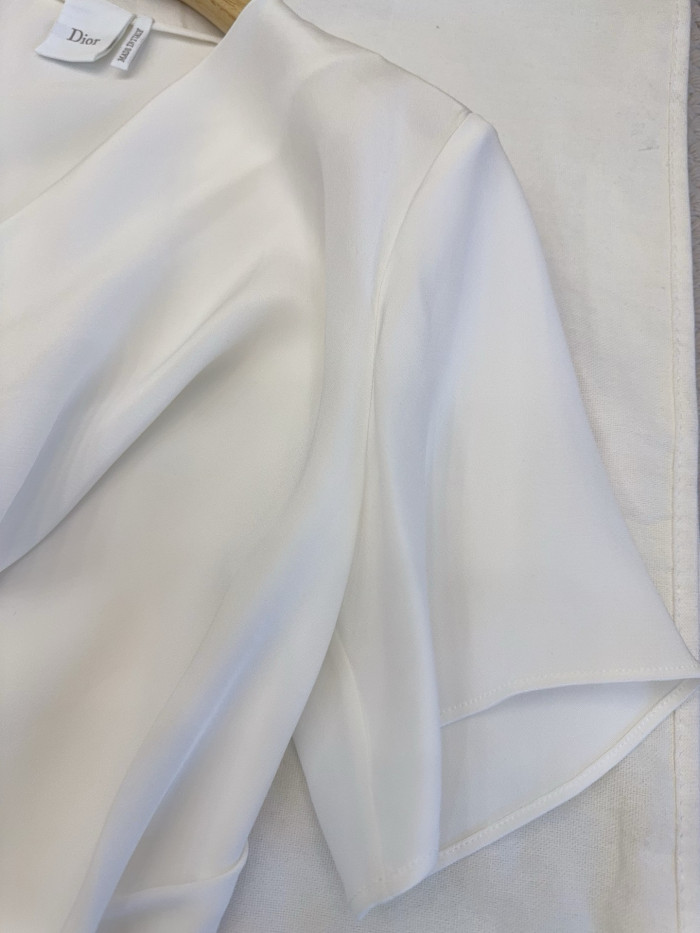 DIOR Short-Sleeved Draped Blouse Ecru Silk #385693