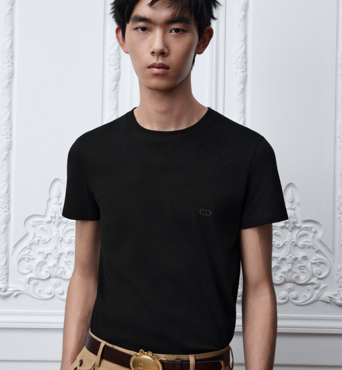 DIOR T-Shirt with CD Embroidery Regular Fit Black Cotton Jersey #385788