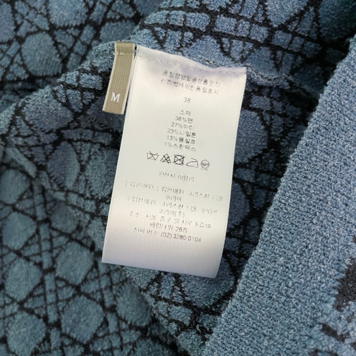 DIOR Dioriviera Cannage Polo Shirt Regular Fit Blue Cotton-Linen-Blend Knit #385413