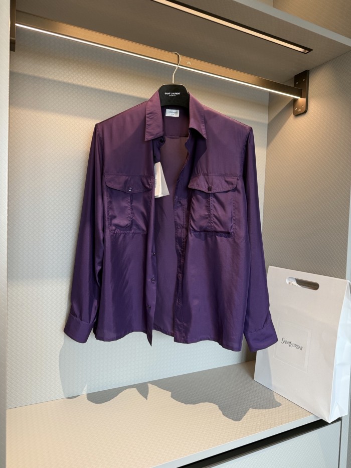 Saint Laurent Shirt in Silk in Purple #385943