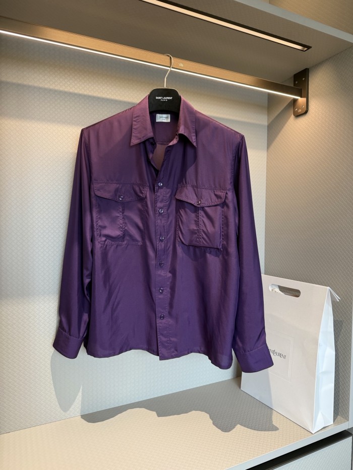Saint Laurent Shirt in Silk in Purple #385943