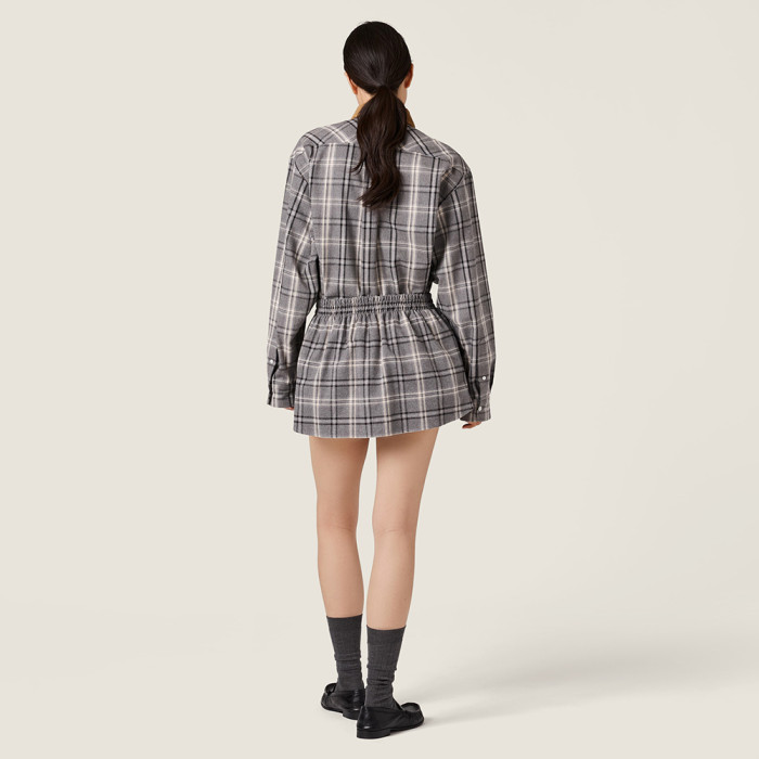 MiuMiu Slate Gray Checked Flannel Shirt and Miniskirt #333609