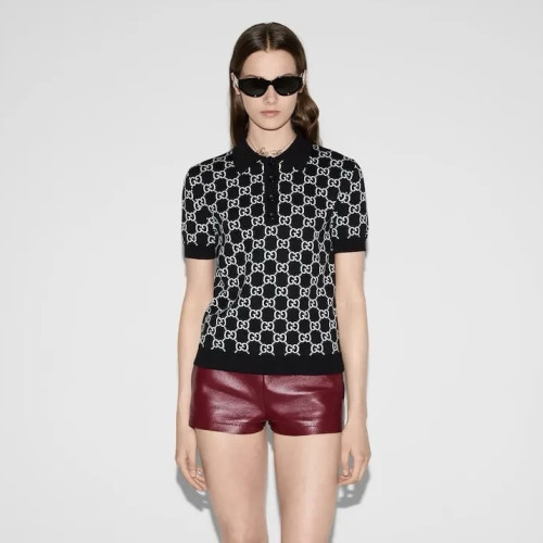 GUCCI Reversible GG Wool Jacquard Polo Shirt in Black and White #386045
