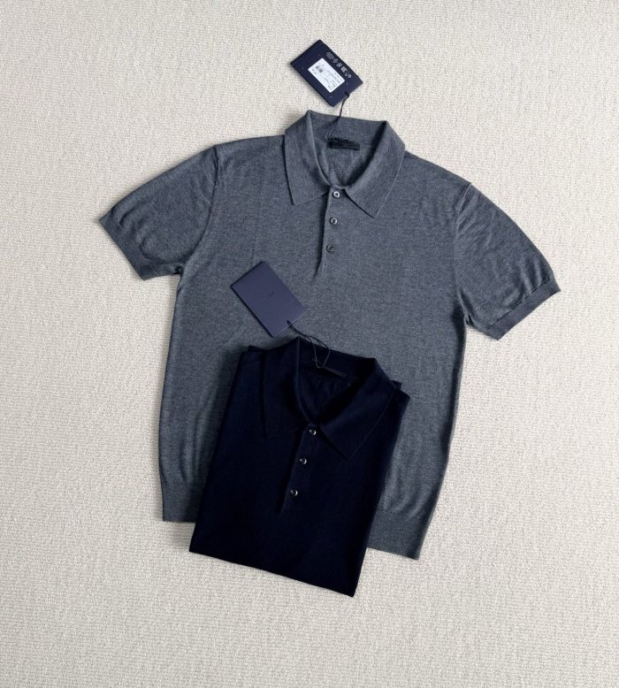Prada Triangle Logo Cashmere Silk Polo Shirt #386013