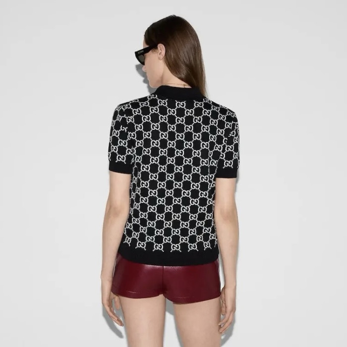 GUCCI Reversible GG Wool Jacquard Polo Shirt in Black and White #386045