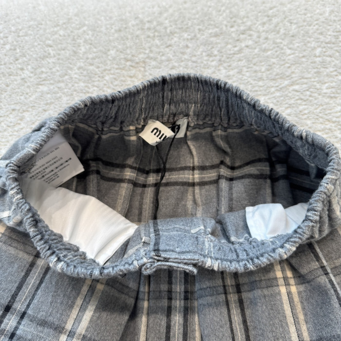MiuMiu Slate Gray Checked Flannel Shirt and Miniskirt #333609