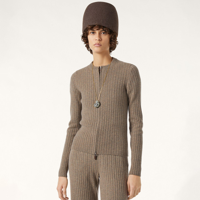 Loro Piana Coste Bomber Jumper Baby Cashmere Licorice Root Melange Jumpers #385993