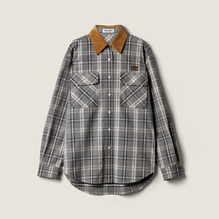 MiuMiu Slate Gray Checked Flannel Shirt and Miniskirt #333609