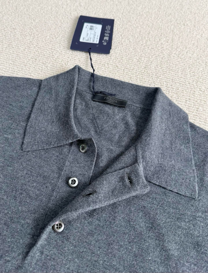 Prada Triangle Logo Cashmere Silk Polo Shirt #386013