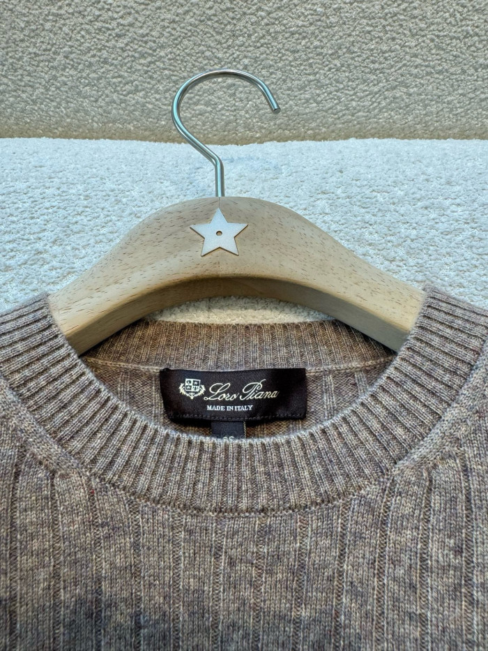 Loro Piana Coste Crewneck Baby Cashmere Licorice Root Melange Jumpers #385989