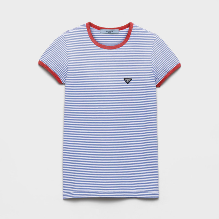 PRADA Periwinkle red Striped Jersey T-shirt #378582