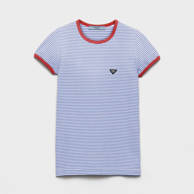 PRADA Periwinkle red Striped Jersey T-shirt #378582