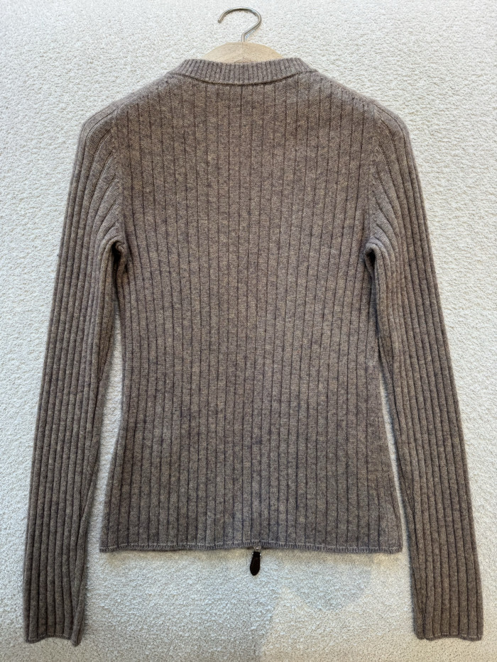 Loro Piana Coste Bomber Jumper Baby Cashmere Licorice Root Melange Jumpers #385993