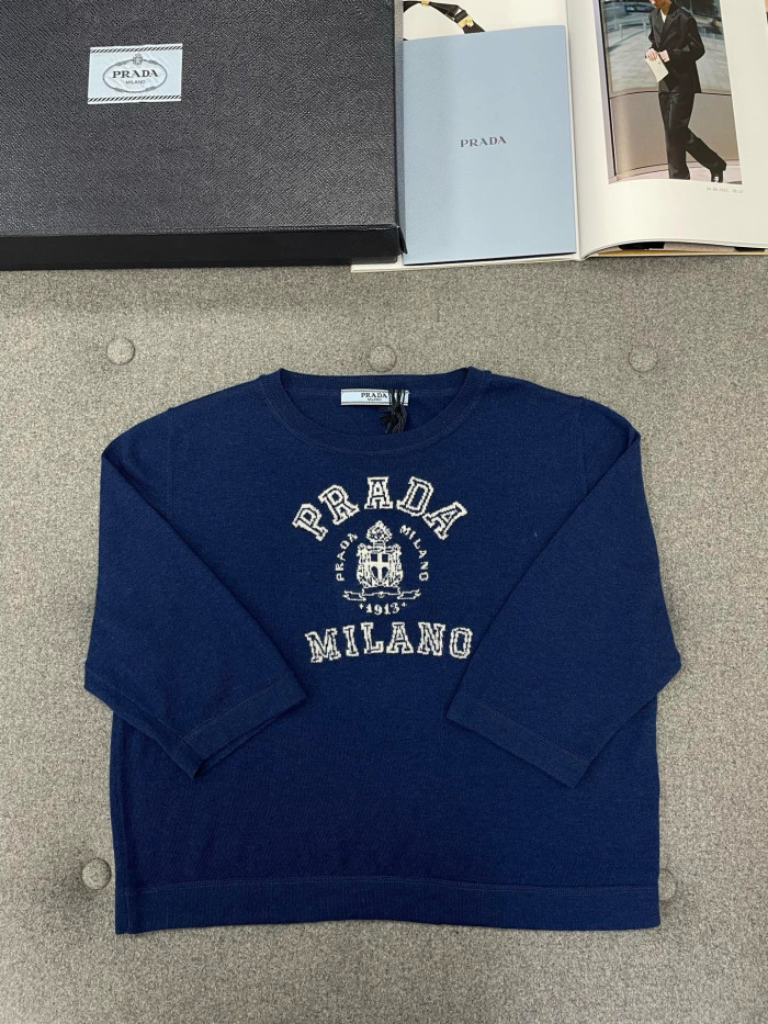 PRADA Navy Cashmere Intarsia Sweater #386050