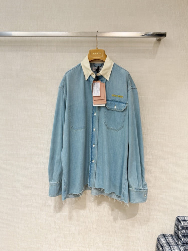MiuMiu Light Blue Denim Gabardine Lapel Jacket #385987