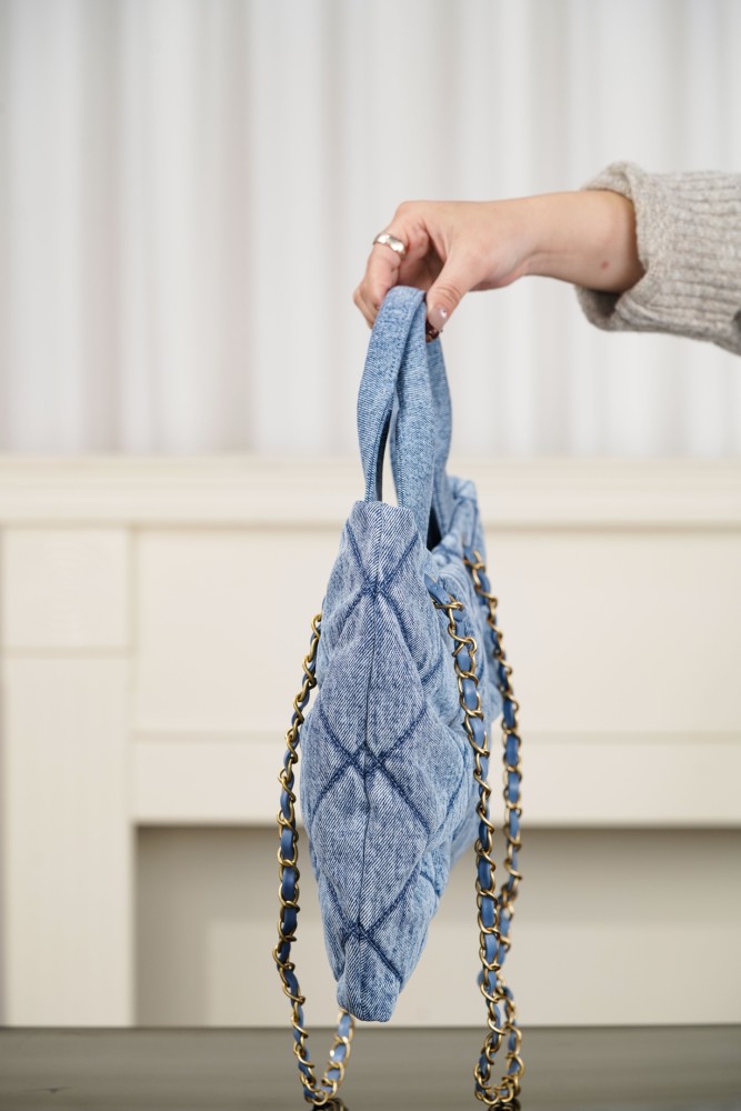 Chanel Light Blue CC Logo Bow Shape Denim Shoulder Bag#386033