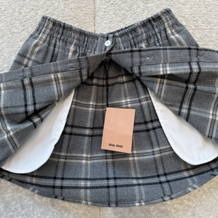 MiuMiu Slate Gray Checked Flannel Shirt and Miniskirt #333609