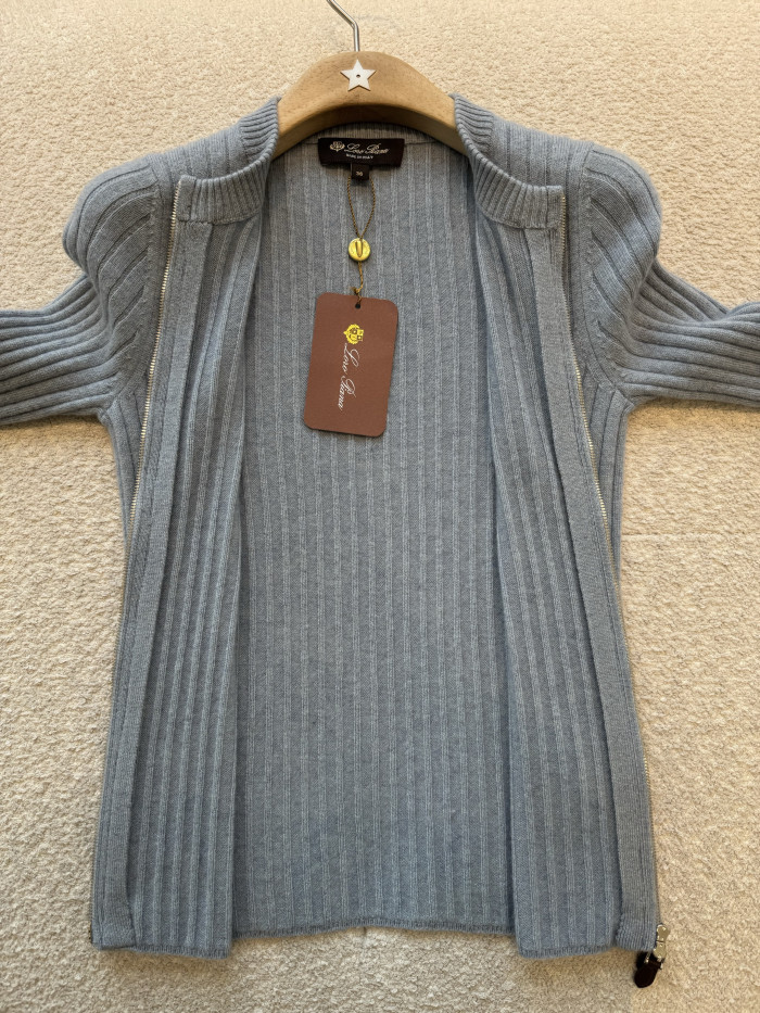 Loro Piana Coste Bomber Jumper Baby Cashmere Licorice Root Melange Jumpers #385993