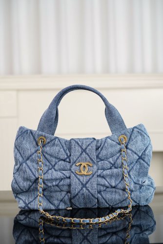 Chanel Light Blue CC Logo Bow Shape Denim Shoulder Bag#386033