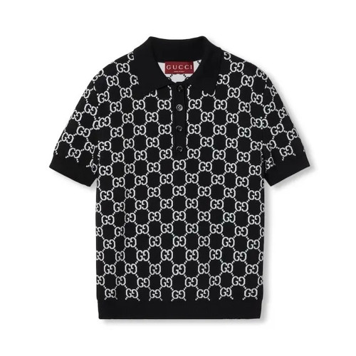 GUCCI Reversible GG Wool Jacquard Polo Shirt in Black and White #386045