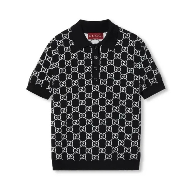 GUCCI Reversible GG Wool Jacquard Polo Shirt in Black and White #386045