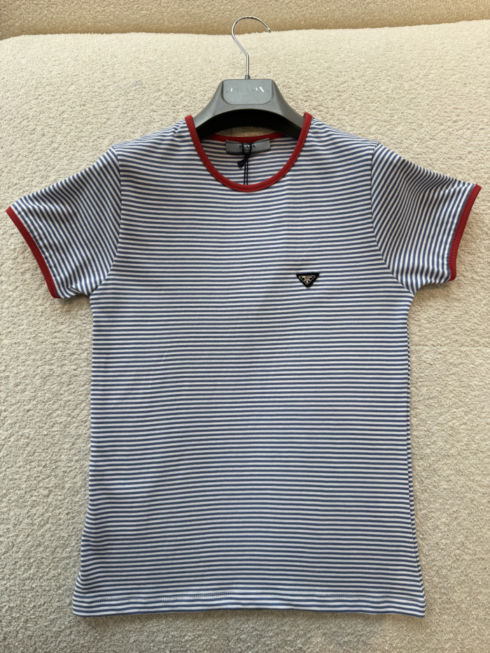 PRADA Periwinkle red Striped Jersey T-shirt #378582