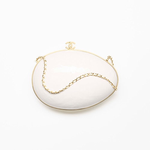 CHANEL Small Egg Minaudiere Resin Gold-tone Metal Pearly White #386034