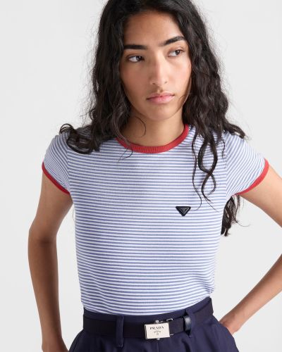 PRADA Periwinkle red Striped Jersey T-shirt #378582