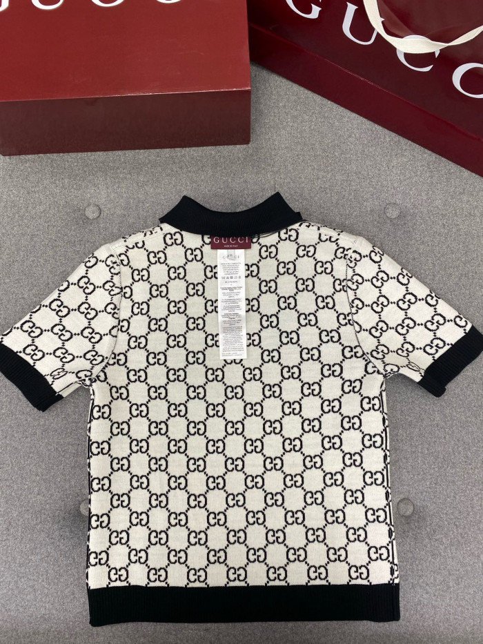 GUCCI Reversible GG Wool Jacquard Polo Shirt in Black and White #386045