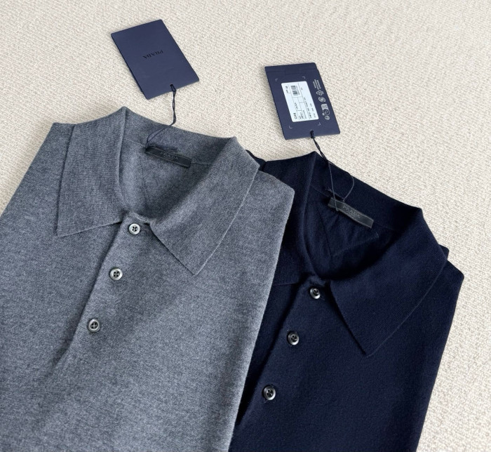 Prada Triangle Logo Cashmere Silk Polo Shirt #386013