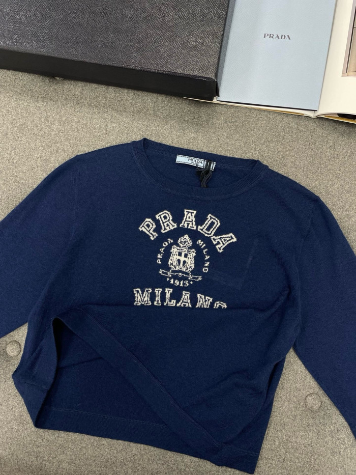 PRADA Navy Cashmere Intarsia Sweater #386050