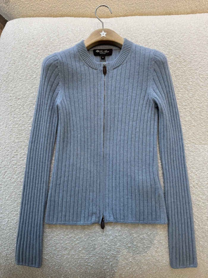 Loro Piana Coste Bomber Jumper Baby Cashmere Licorice Root Melange Jumpers #385993