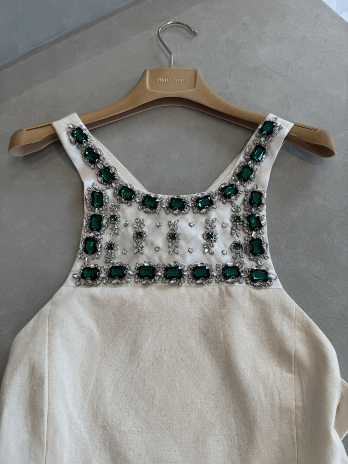 MiuMiu Ecru Embellished Canvas Apron Dress #383711