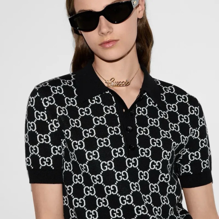 GUCCI Reversible GG Wool Jacquard Polo Shirt in Black and White #386045