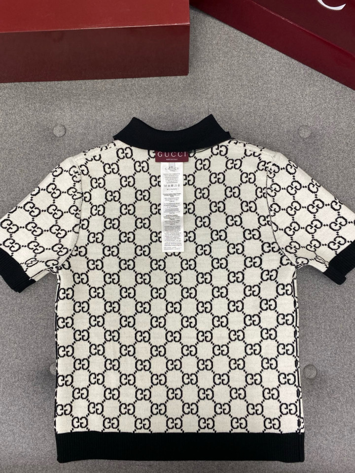 GUCCI Reversible GG Wool Jacquard Polo Shirt in Black and White #386045