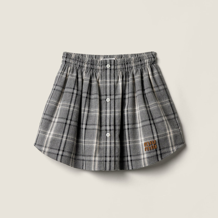 MiuMiu Slate Gray Checked Flannel Shirt and Miniskirt #333609