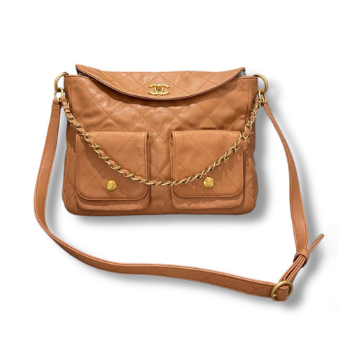 Chanel Tote Grained Calfskin Gold-tone Metal Brown #386029