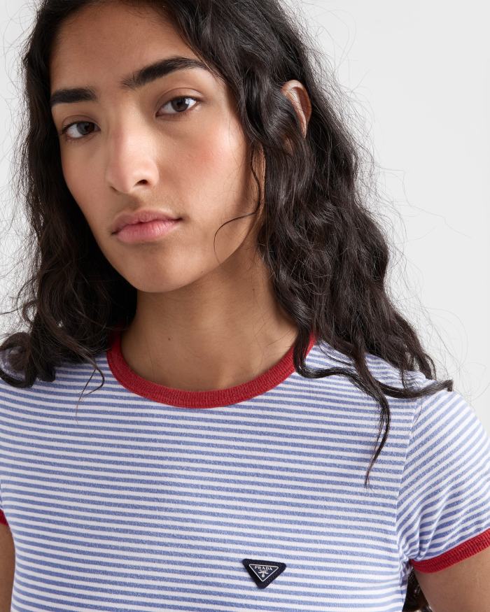 PRADA Periwinkle red Striped Jersey T-shirt #378582